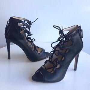 Zara lace up strappy black faux leather stilettos